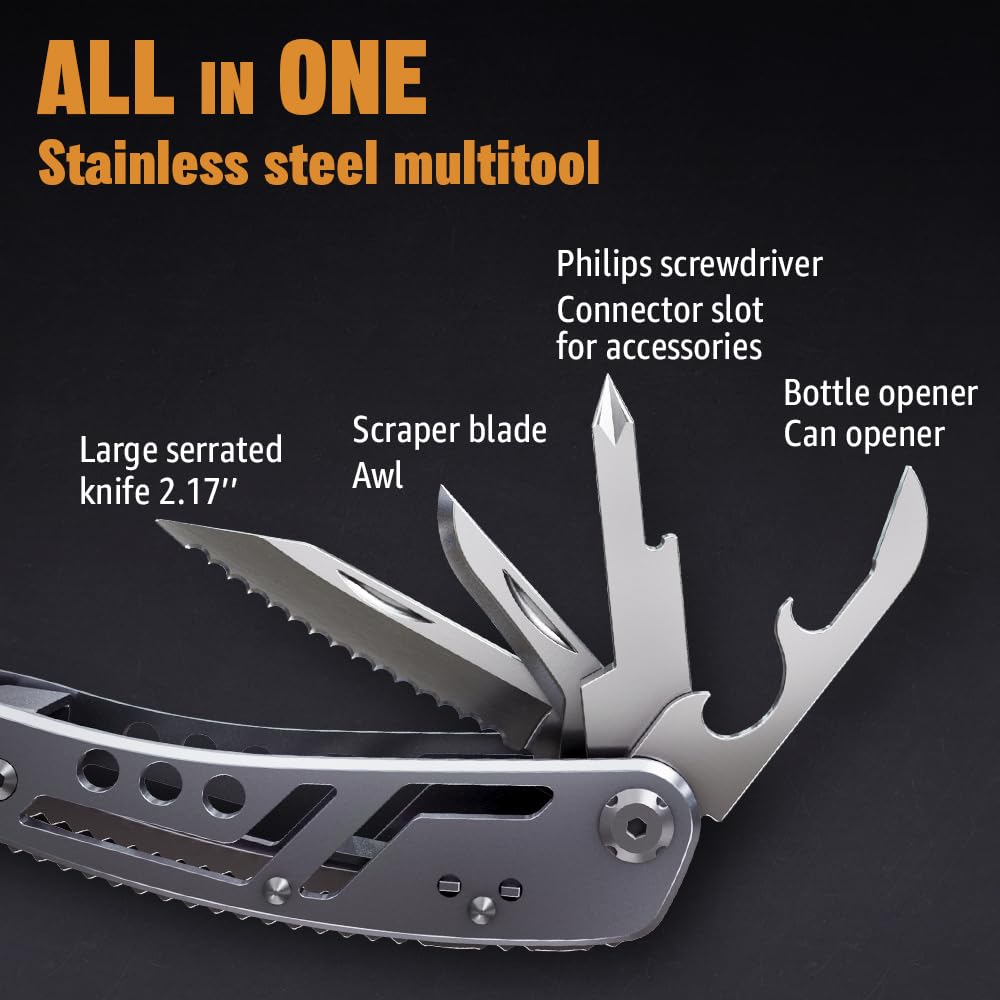 Multitool 24-in-1 with Mini Tools Knife Pliers and 11 Bits - Multi Tool All in One Multi Function Gear for Men Best Multi-tool Kit for Work EDC Camping Backpacking Survival - Great Gift for Men 2238