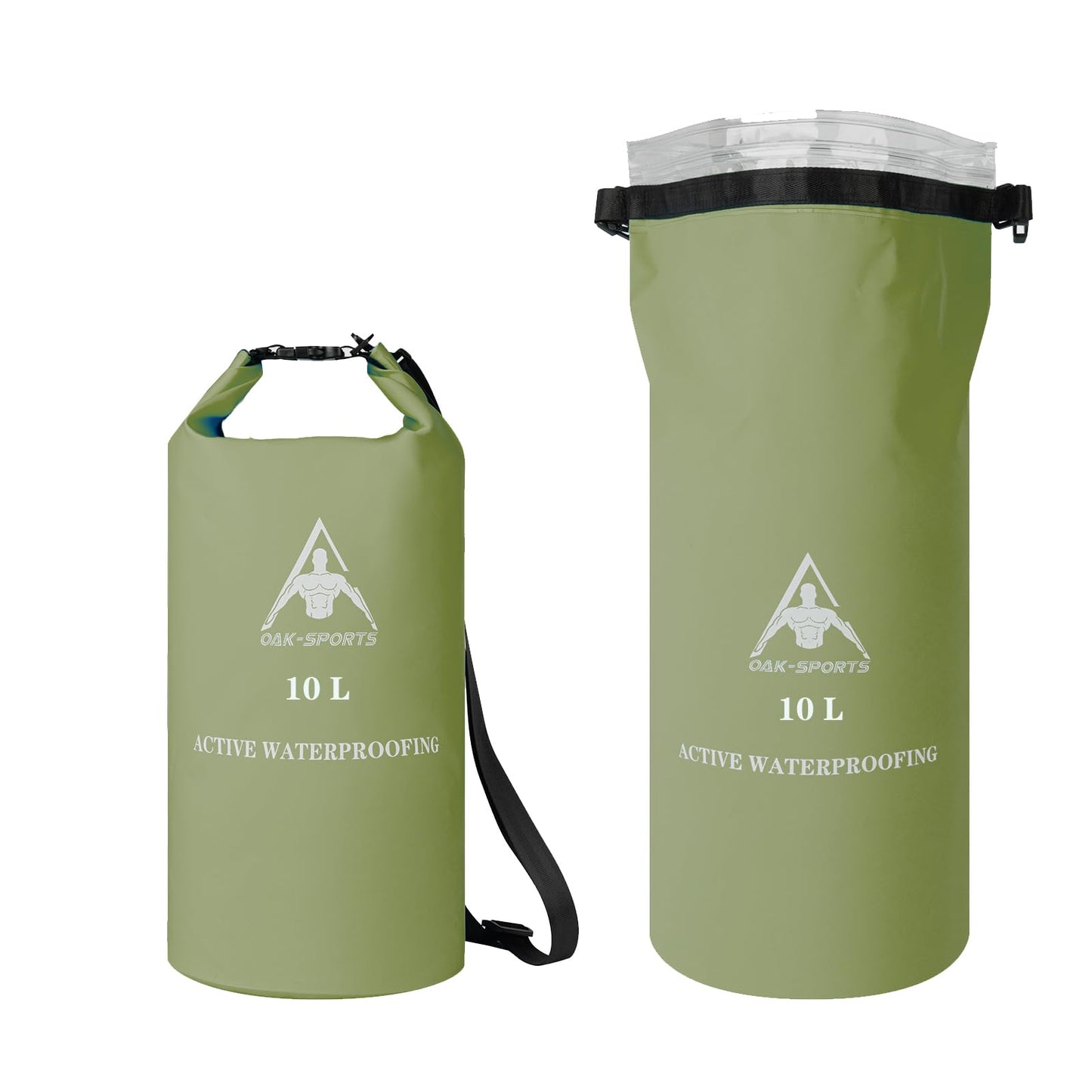 Oak-Sports Dry Bag Waterproof Backpack 5L/10L/20L, Roll Top Lightweight Beach Bag with Double Zipper Seal for Swimming, Kayaking, Hiking, Boating, Adjustable Shoulder Strap (Green, 5L)