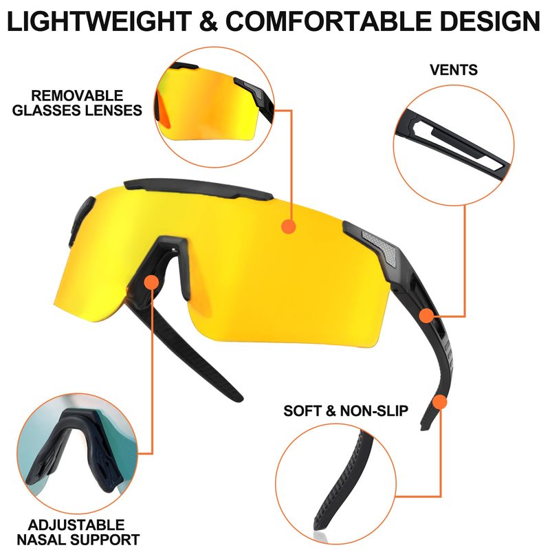 COSMOING Sport Sunglasses for Men Women, Lightweight Cycling Sun Glasses with UV400 Protection for Cycling Running Fishing Driving