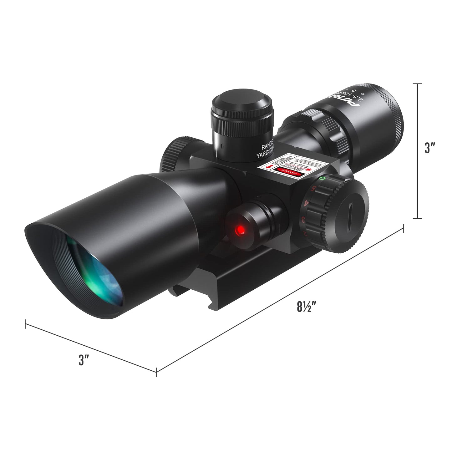 Pinty 2.5-10x40 Red Green Illuminated Mil-dot Tactical Rifle Scope with Red Laser Combo - Green Lens Color