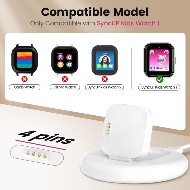 Compatible with SyncUP Kids Watch Charger Stand Dock, Portable & Foldable Magnetic Charger with 3.3 Feet Charging Cord for T-Mobile Sync UP 1 (NOT for Sync UP Kids Watch 2) (Foldable White)
