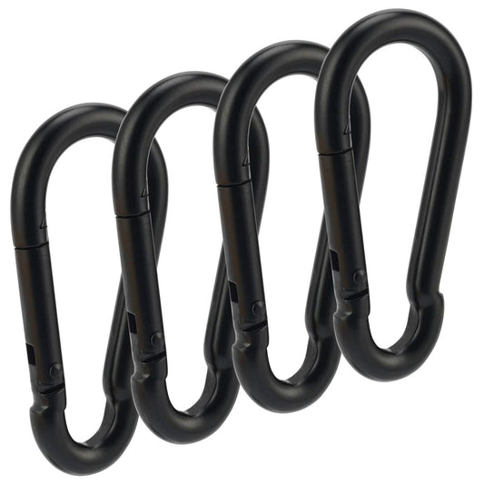 Carabiner 3 Inch Black Spring Snap Hook Steel Clip Link Buckle Heavy Duty 8x80mm 4pcs for Outdoor Camping Hiking Hammock Swing