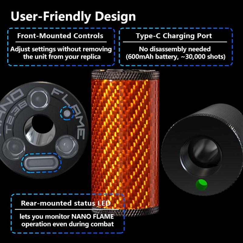 T238 Airsoft Nano Flame Pistol/Rifle Tracer Unit with 14mm CCW Thread Interface and Type-C Charging Port, 14mm CCW to 11mm CW Adapter