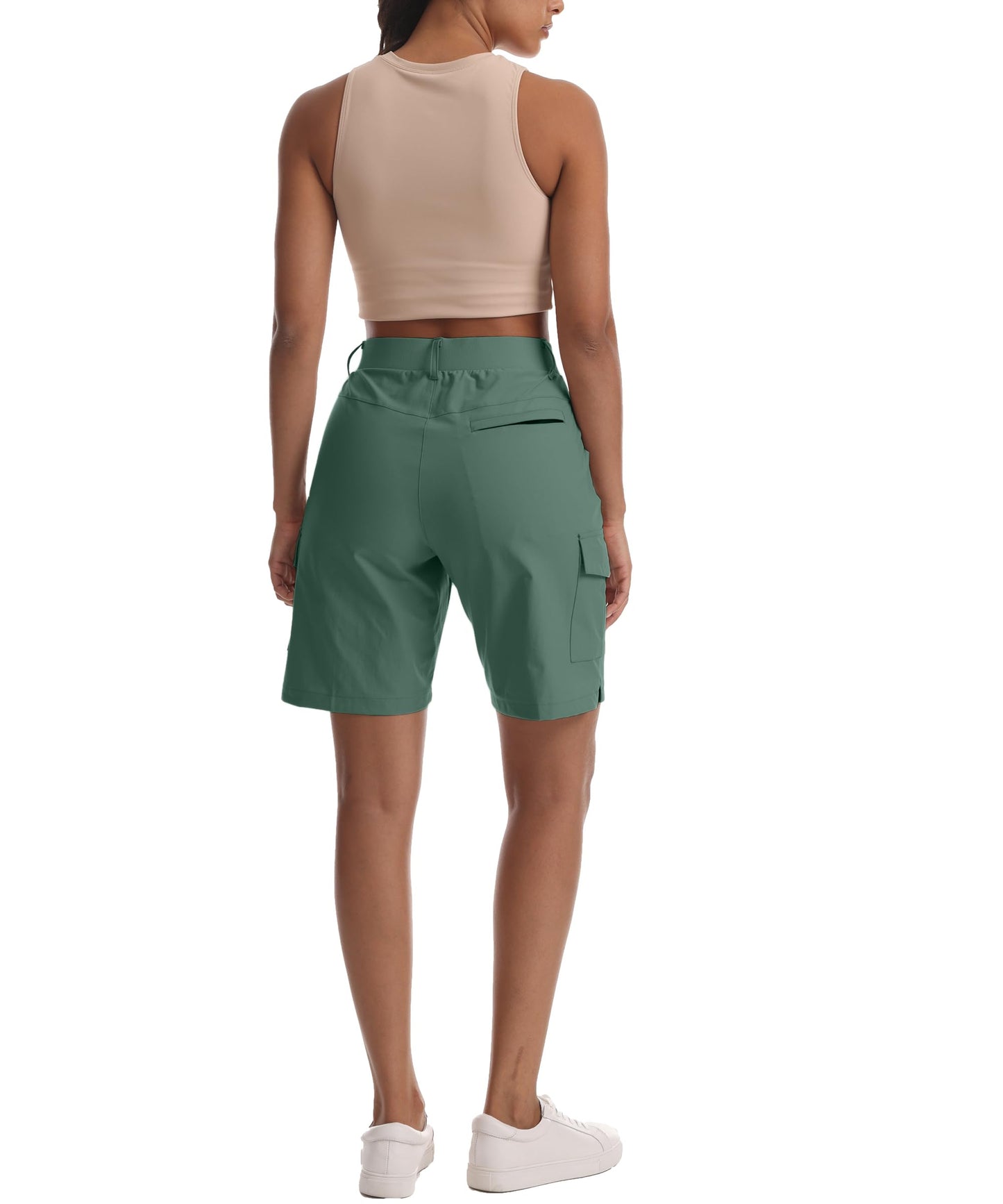 Kcutteyg Women's Lightweight Hiking Cargo Shorts with Pockets-8" Inseam Water Resistant Athletic Shorts for Golf Camping Casual(Grey Green, X-Large)