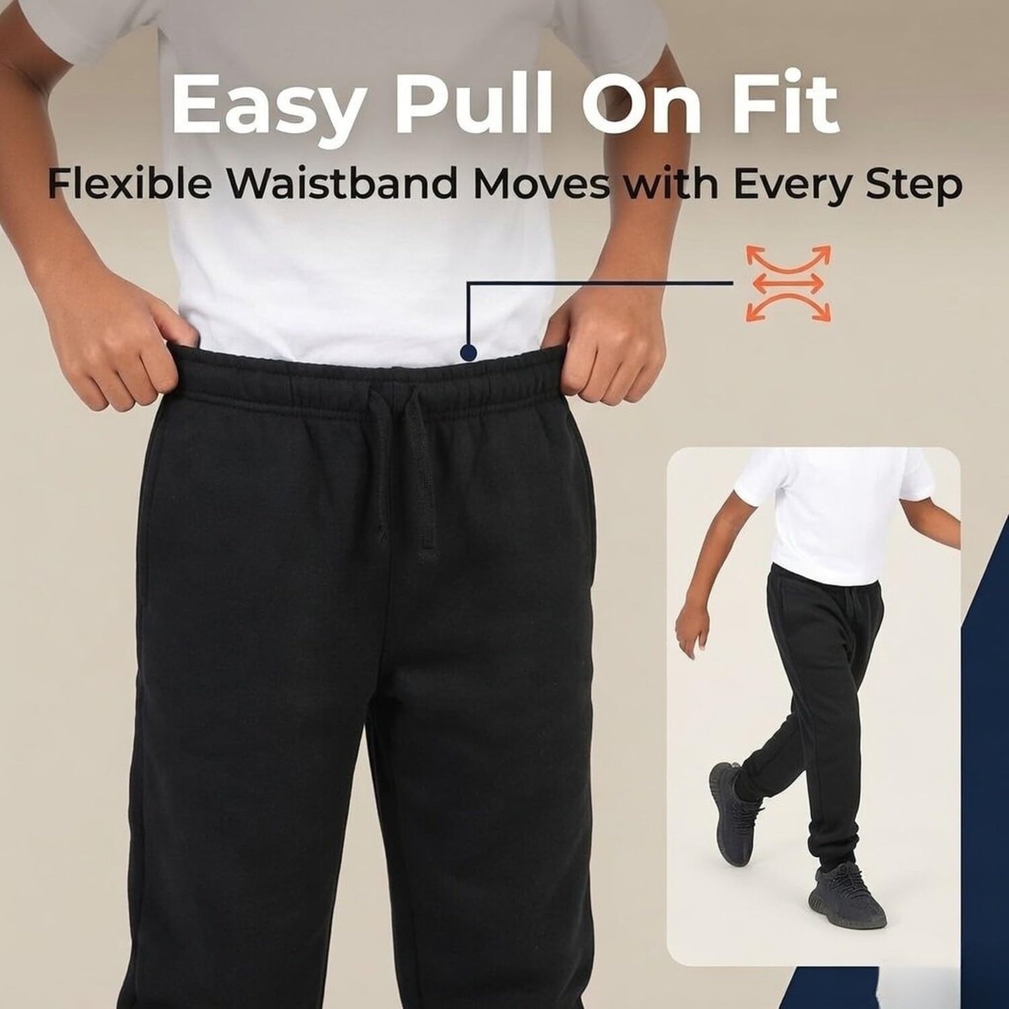EVERYDAY KIDS Boys Black Cotton Fleece Sweatpants Joggers with Pockets; Boys Athletic Sweat Pants - Soft and Breathable Cotton/Poly Blend (6/7, Black)