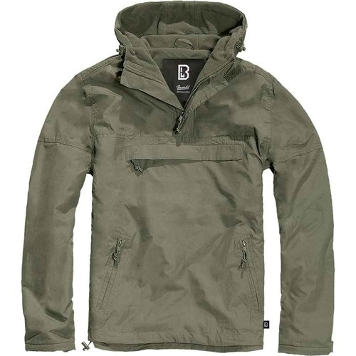 Brandit Individual Wear Men's Fleece-Lined Quarter Zip Windbreaker Pullover - Lightweight Weatherproof Casual Outdoor Jacket, Olive, X-Large