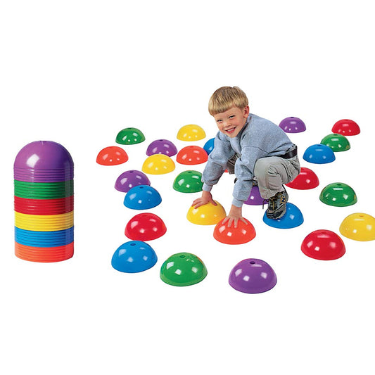 Constructive Playthings Stepping Domes, Exercise Stepping Stones for Kids, Indoor/Outdoor Toys, Gross Motor Skills, Active Play, Stackable, Includes Storage Pole, 36-Pieces, Ages 3 Years & Older