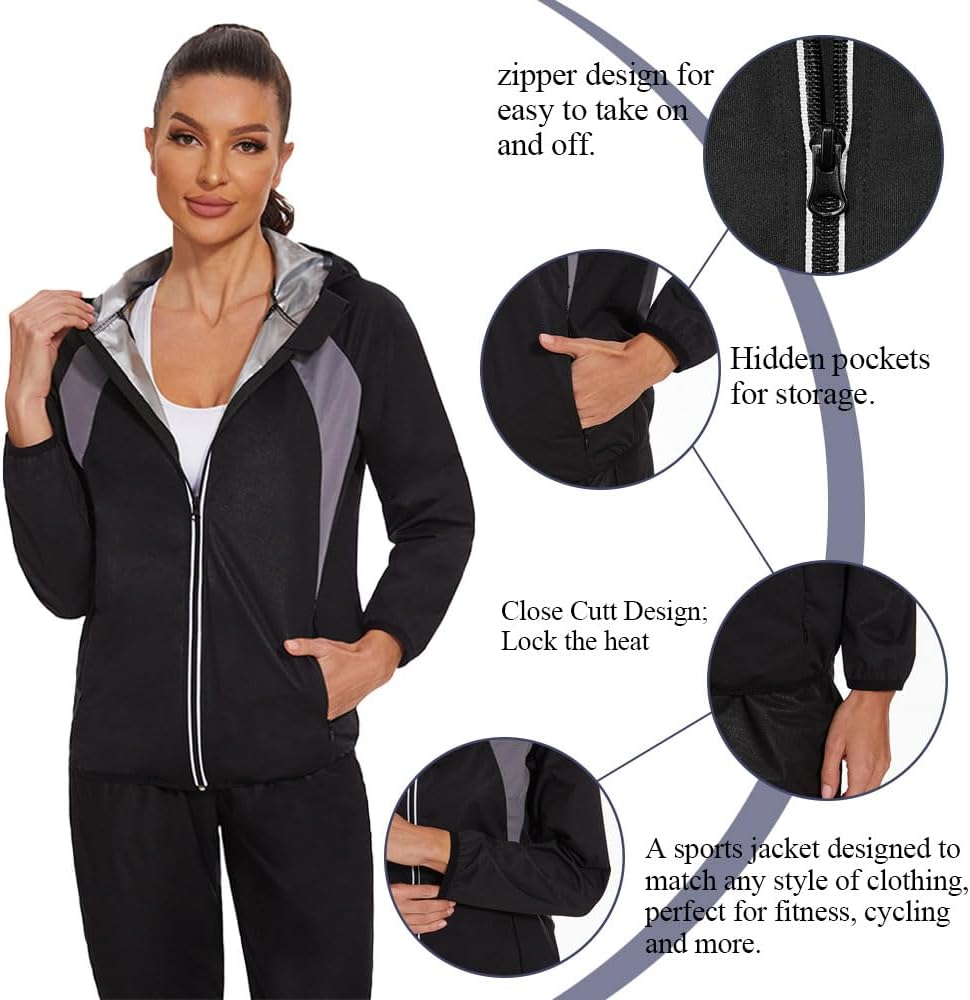 Sauna Jacket for Women - Workout Sweat Long Sleeve Gym Top | Body Shaper Zipper Design