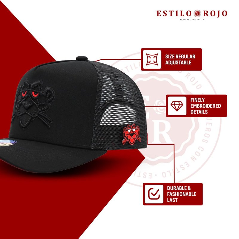 Ferreti Hats FT02M Black Panther Hat - Black Trucker Cap for Men & Women - Premium Adjustable Pantera Hat, Gorra Negra para Hombre y Mujer