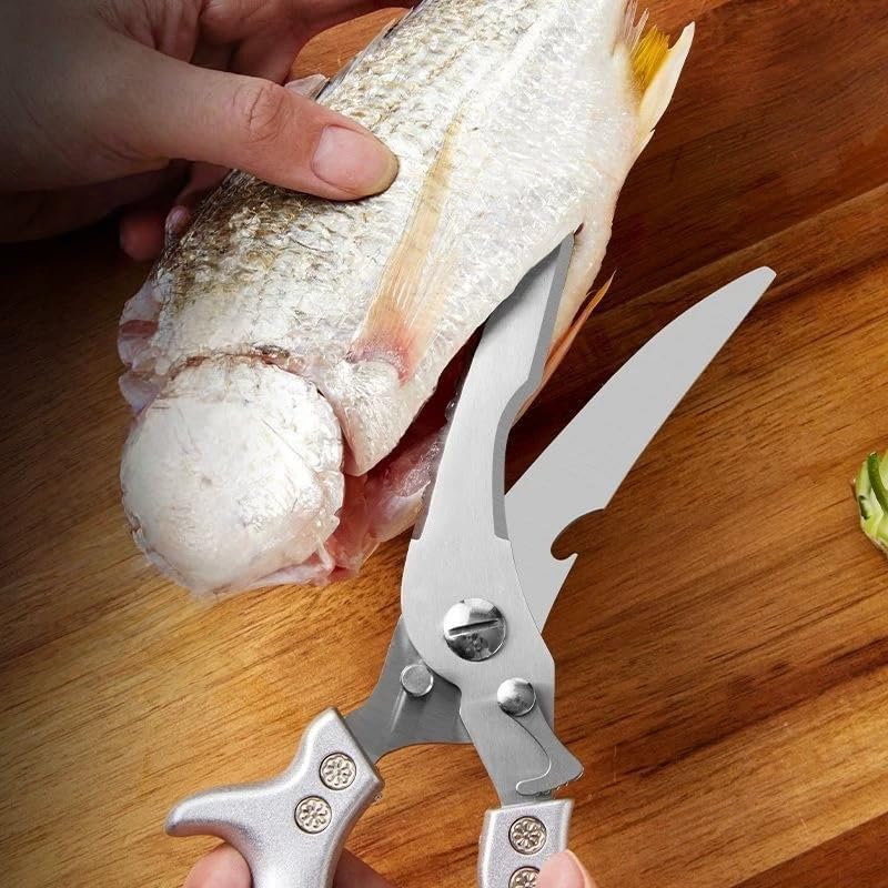 Stainless Steel Heavy-Duty Bone Shears - Sharp Multi-Functional Kitchen Scissors | Silver Finish