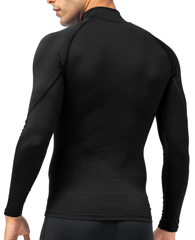 LWISMIL Black Compression Shirt Men Turtle Neck Dry Cool Workout Athletic Base Layer Undershirt for Football Running Basketball