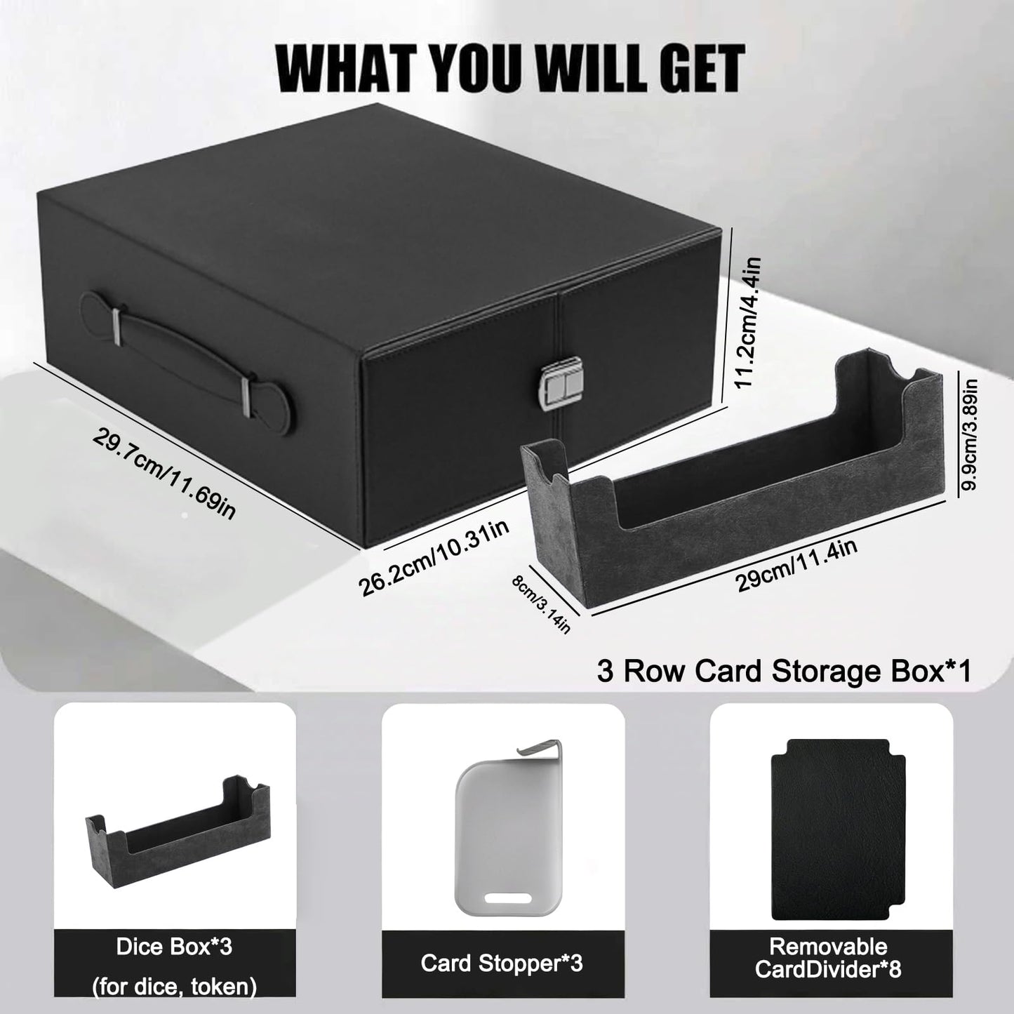 CMFYlive Card Deck Case for Trading Cards 1800+ MTG Deck Box with Commander Portable Handle Snap to Close the Commander Deck Box Removable Trading Cards Storage Box 3-Row Card Case Compatible