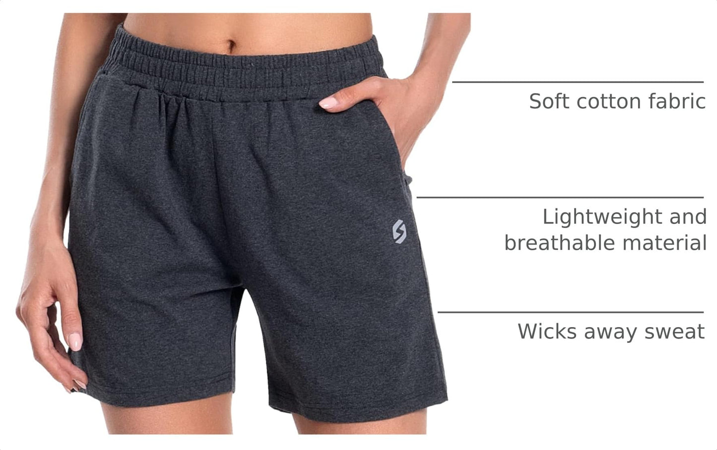 Women's Cotton Shorts 5" Sweat Bermuda Pull on Shorts with Deep Pockets for Lounge Gym Yoga Walking Athletic Charcoal