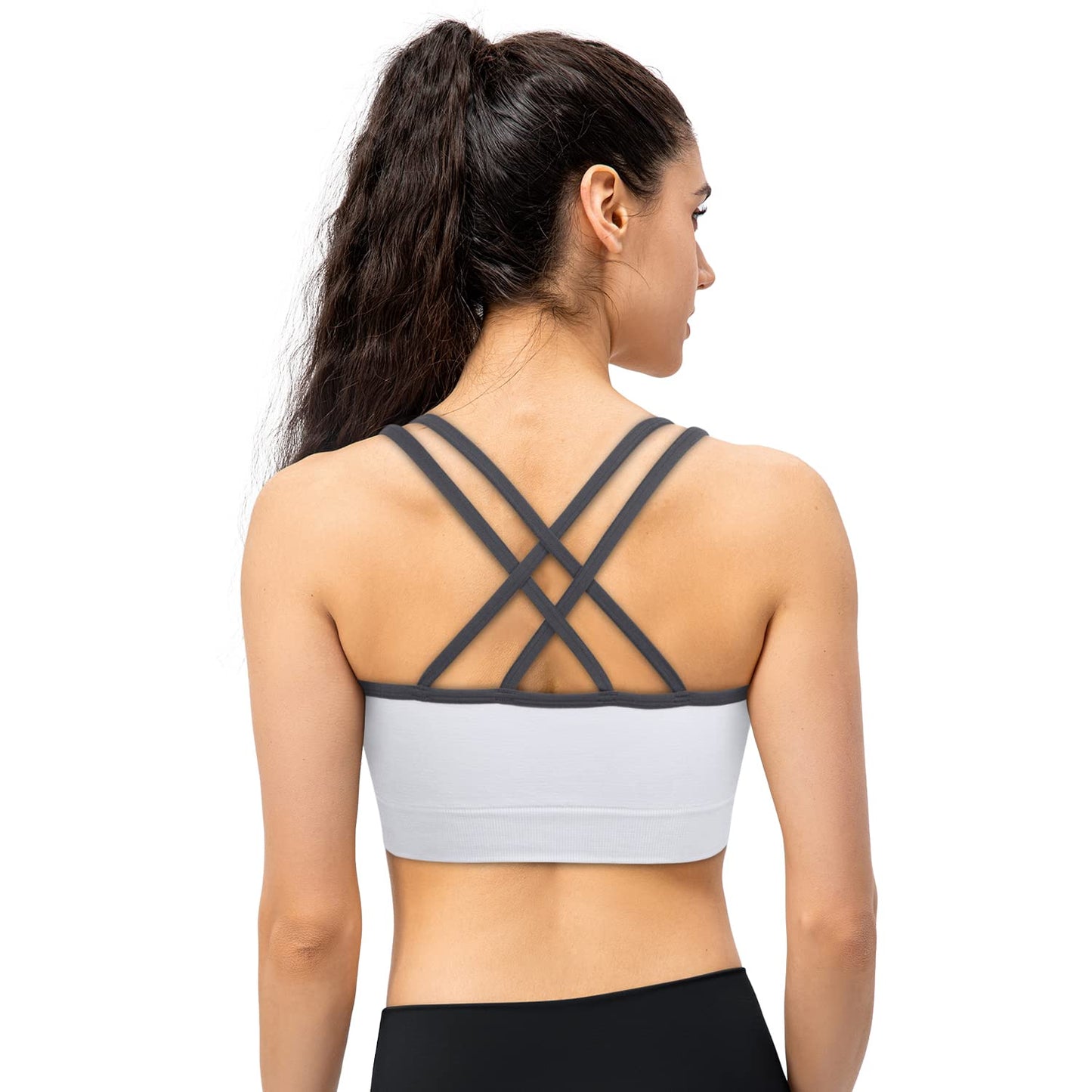 VEQKING Strappy Women Sports Bra Cross Back Yoga Sport Bras Removable Padded Workout Bras for Running Training Gym Fitness Exercise