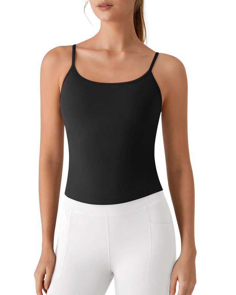 G4Free Yoga Camisole with Built in Bra Workout Pilates Tank Tops Removable Padded Ballet Cami with Shelf Bra (Black,M)