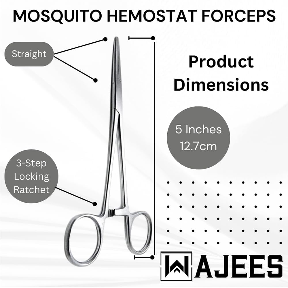 Fishing Forceps Set - Curved & Straight Hemostat 5" 2 Pcs Mosquito Forceps, Locking Small Stainless Steel Tweezers Clamps, Ideal for Fly Tying, Hook Removal, Tackle Box, Crafts & Hobby Use