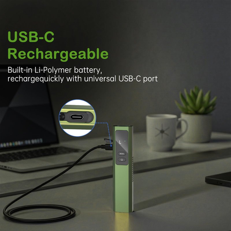 Nexarion EDC Flat Flashlight with Green Beam, UV and White LED Combo, Rechargeable Portable Flash Light with Magnetic Base & Clip, High Lumens for Working, Emergency, Camping, Everyday Carry（Green）