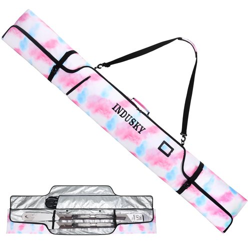 InduSKY Ski Bag, Waterproof Full Padded Ski Bag for Air Travel, 900D Polyester Adjustable Length Ski Bag Fit Skis Up to 200cm, Portable Snow Travel Ski Bag with Removable Padded Shoulder Strap