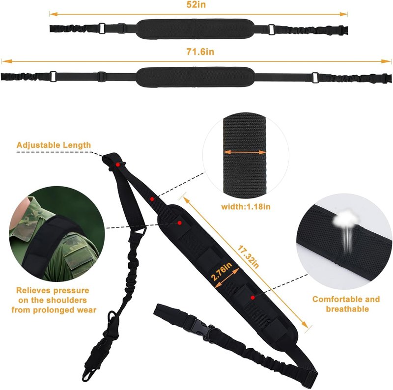 Upgraded Rifle Sling - Soft Shoulder Pad, Anti-Drop Cover & Adjustable Length | 2-Point Design