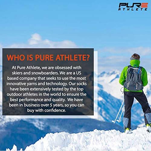 Pure Athlete Ultra Light Ski Socks – Thin Premium Merino Wool Skiing for Men, Women – Snowboard (Large, 3 Pairs - Black)