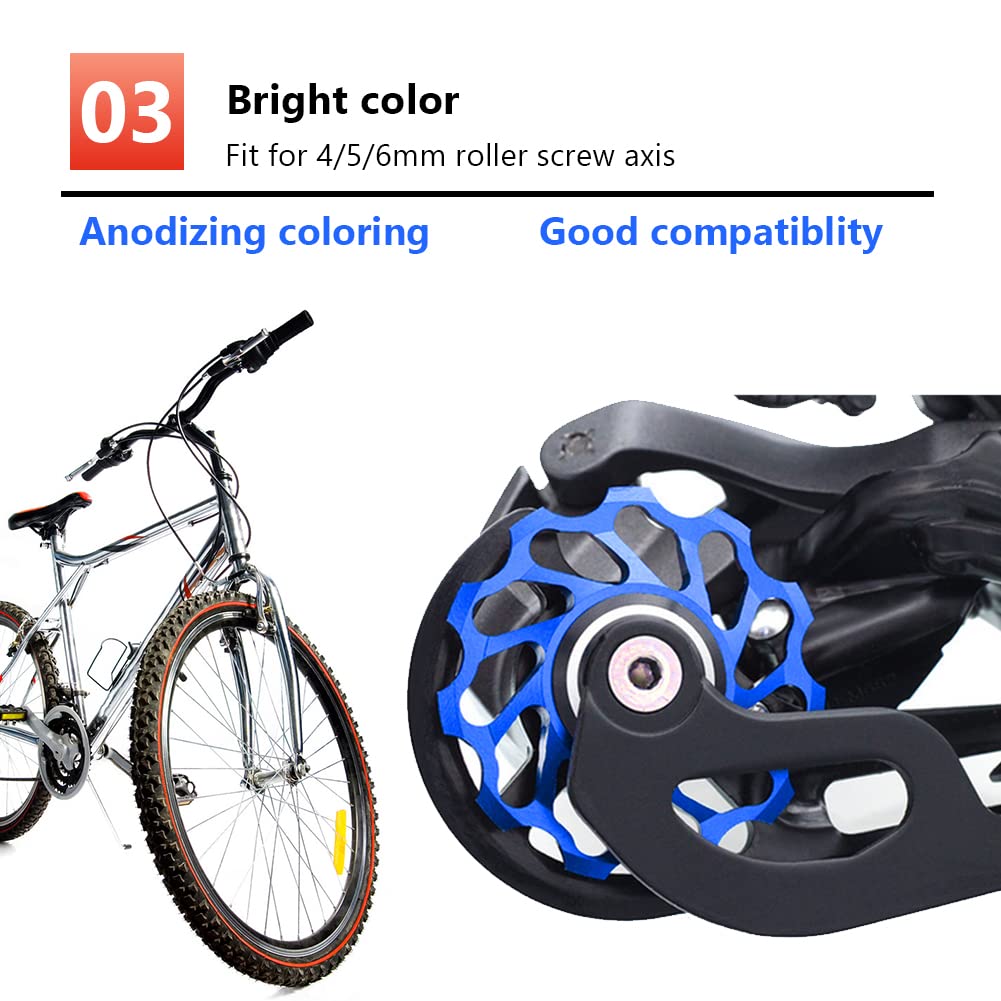 Ceramic Bearing Derailleur Pulley, Smooth Rolling Low Friction, 11T Road Bike Pulley Wheels, 2Pcs Blue for Cyclists Mechanics Road Cycling Maintenance