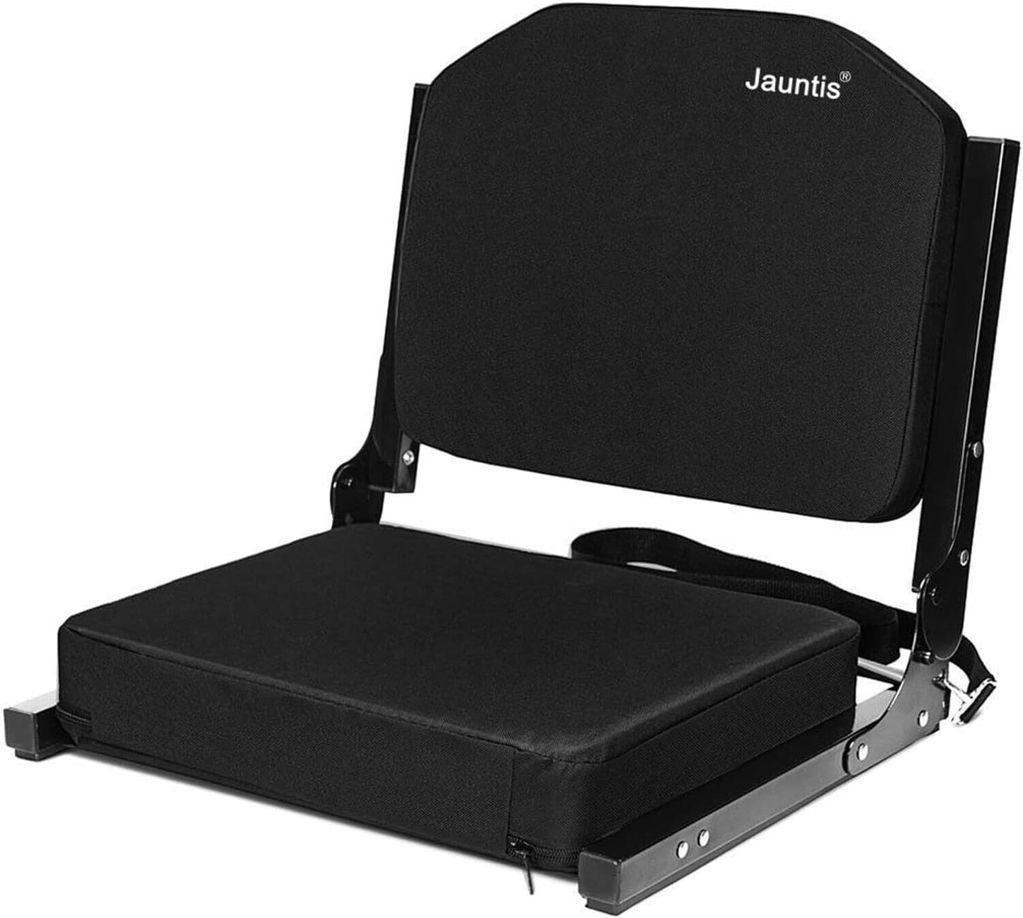 Jauntis Stadium Seats for Bleachers with Ultra Padded Comfy Foam Cushion, Wide Portable Stadium Chairs with Back Support and Shoulder Strap, 1 Pack, Black