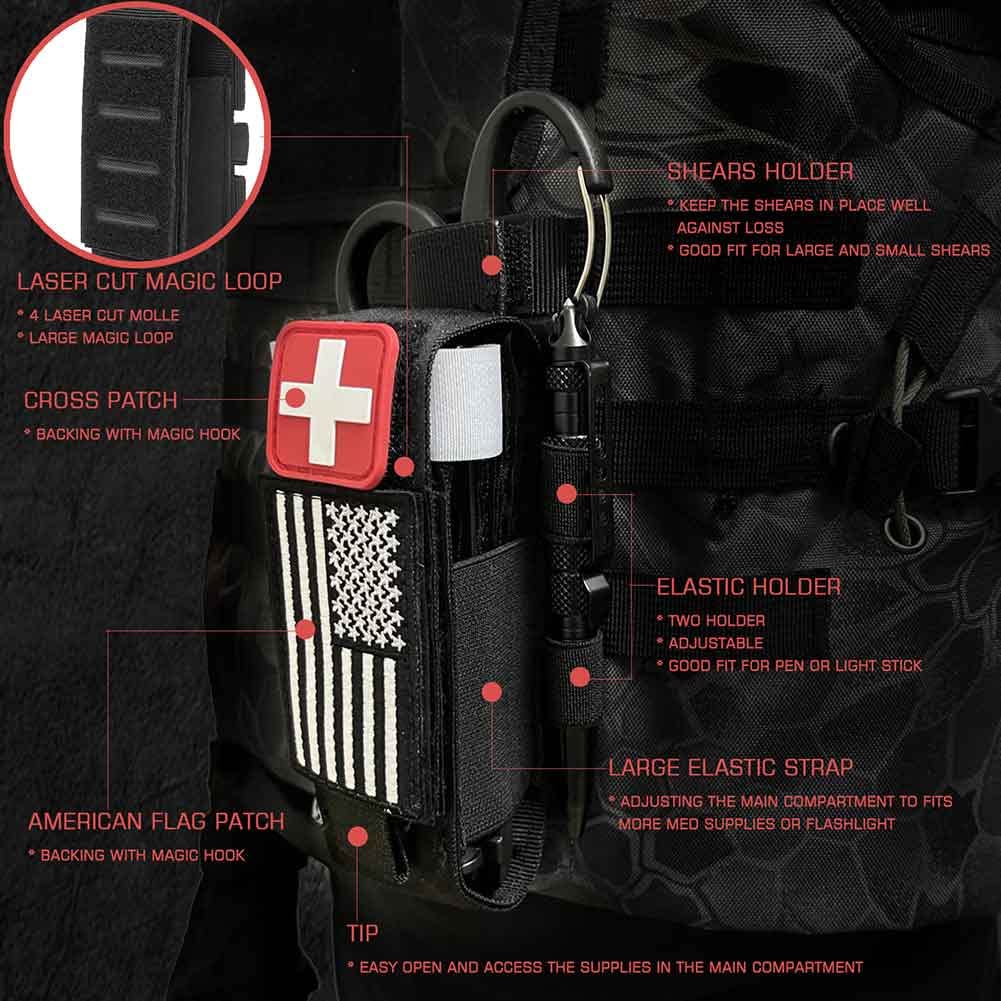 VIIDOO Molle Tourniquet Pouch, Nylon Tactical Tourniquets Pouch Holder TQ Tourniquet Case & Trauma Medical Shear Pouch(Black)