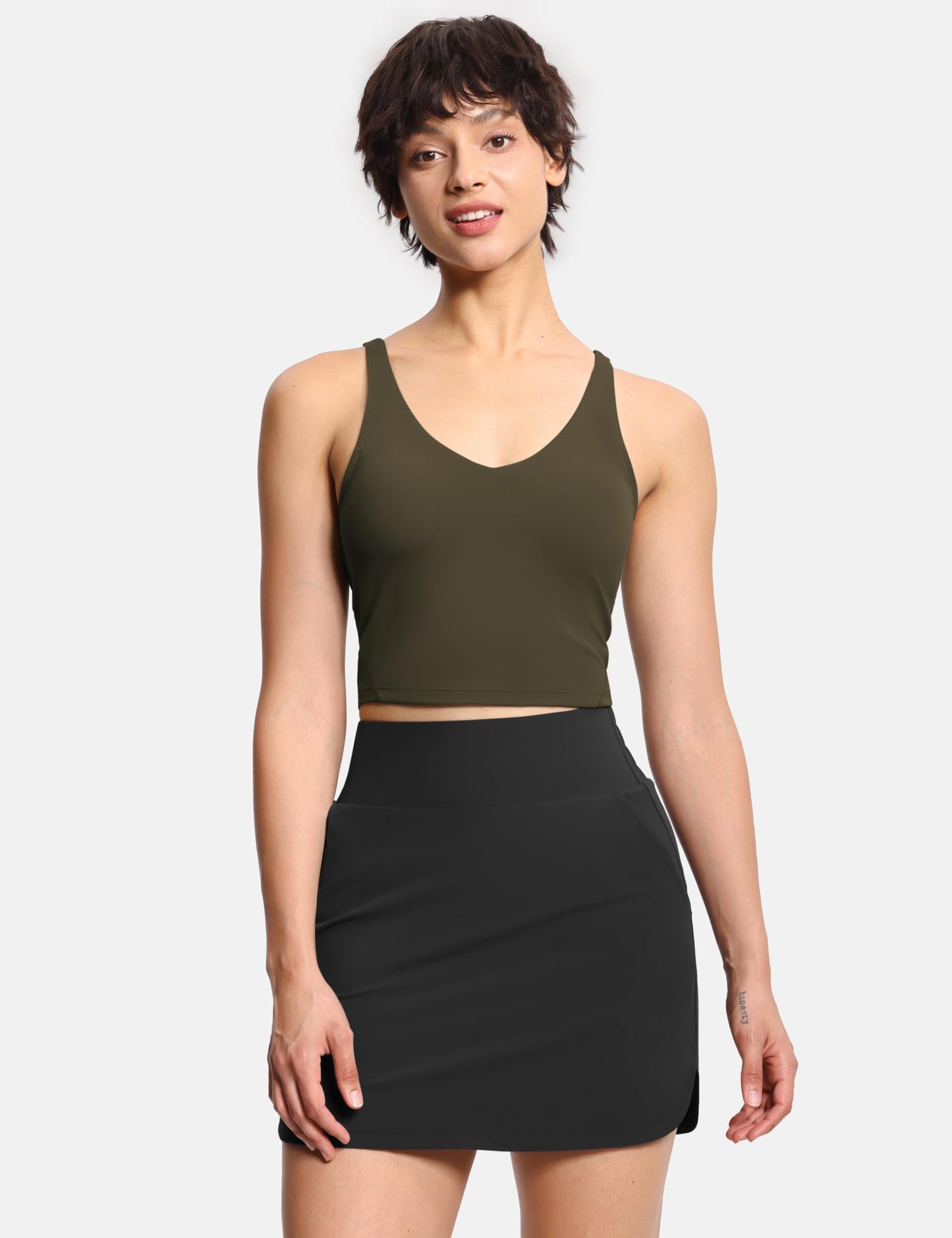 Women’s Longline Sports Bra Wirefree Padded Medium Support Yoga Bras Gym Running Workout Tank Tops Charcoal Brown