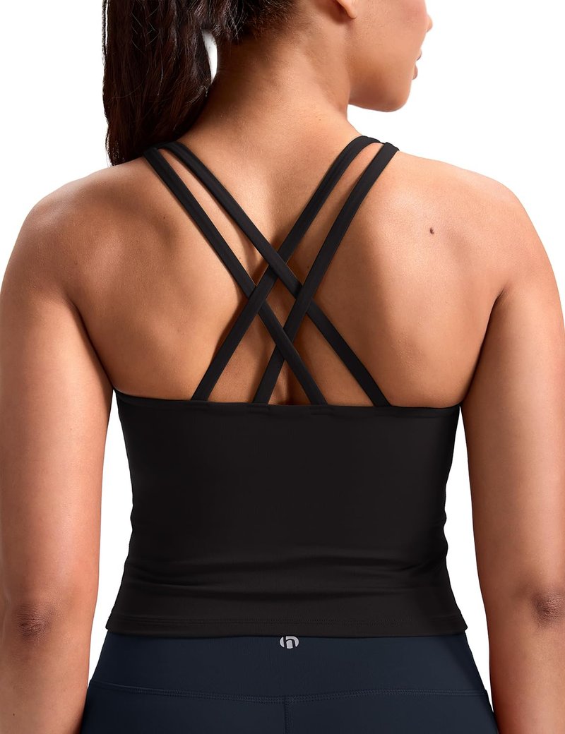 HeyNuts Athletic Zeal Bras for Women, Longline Medium Impact Crop Tank Bras Wirefree Sports Tops with Removable Pads Black M