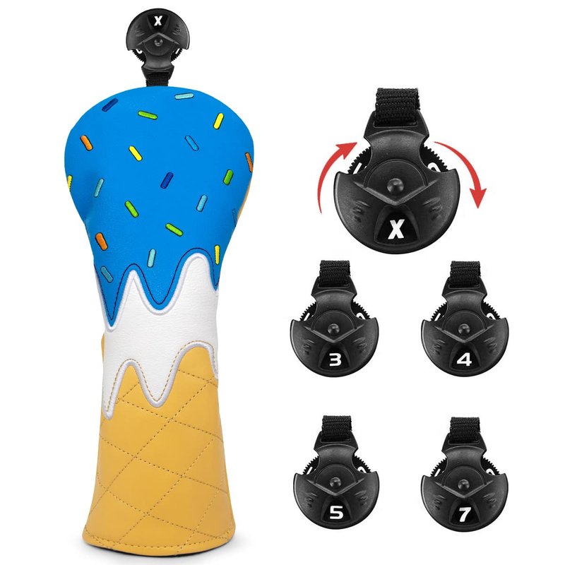 Golf Wood Head Covers Driver Cover 3 Wood Headcover Hybrid Head Covers Embroidery Ice Cream Design Golf Club Headcovers Leather Hand-Made Wood Head Cover