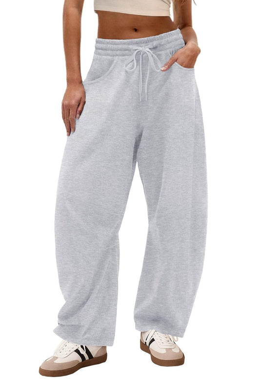 IWD Womens Sweatpants 2026 Baggy Wide Leg Pants Casual Elastic Waisted Drawstring Barrel Sweat Pants with Pockets (Light Grey, Large)