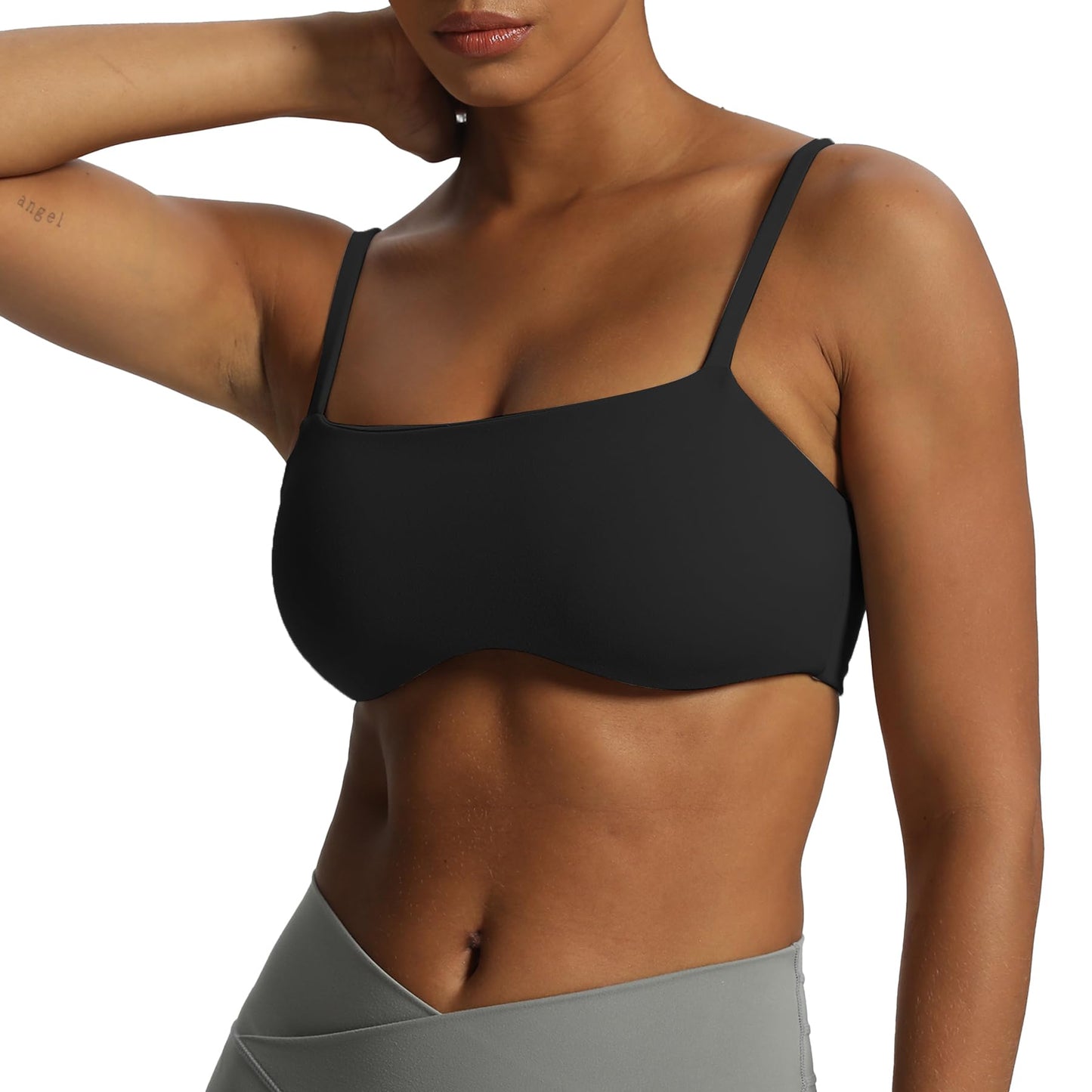 Aoxjox Women's Define Sculpt Bandeau Sports Bras Workout Curved Training Fitness Running Yoga Crop Tank Top (Black, Small)