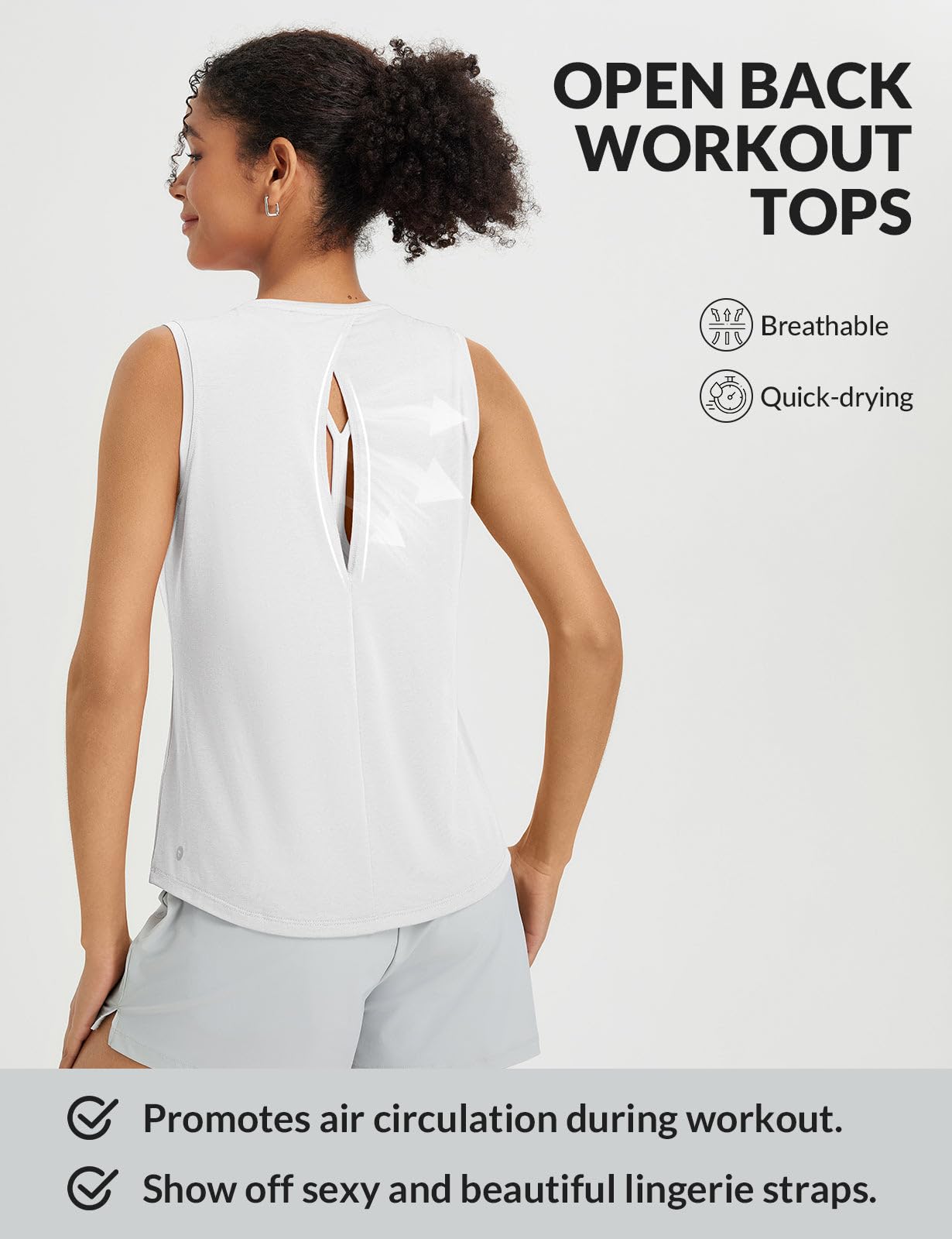 baleaf Women's Workout Tank Tops High Neck Sleeveless Shirts Open Back Yoga Top Running Loose Fit Athletic Gym White L