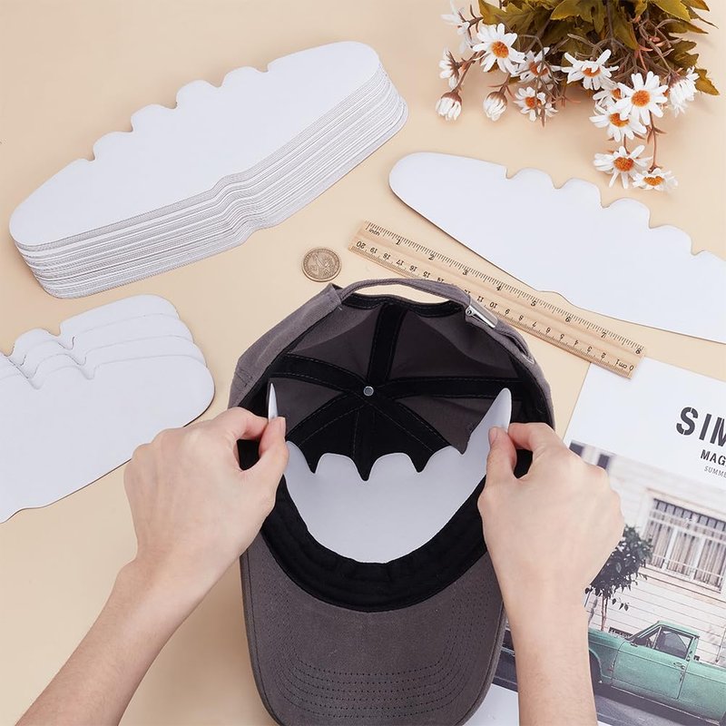 FINGERINSPIRE 50 Pcs Baseball Caps Inserts Shapers 3.7x11.2inch White Baseball Caps Inserts Universal Cap Inner Liner Cardboard Hat Support Brim Holder for Fitted Ball Sports Cap Insert