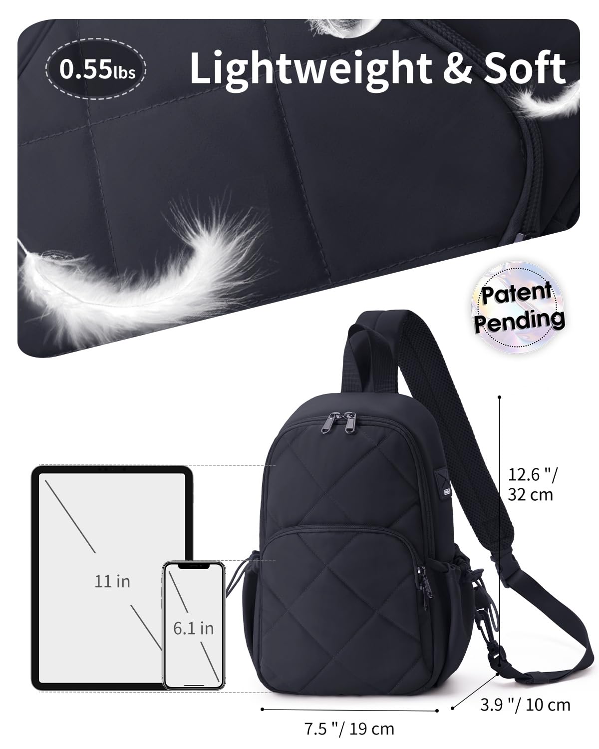 Wandering Nature Sling Bag for Women Lightweight Quilted Crossbody Bag Fits for 11" Tablet with Breathable Back Panel Anti Theft Pocket Padded Strap USB Charge Port, Ideal for Travel, Daily Use