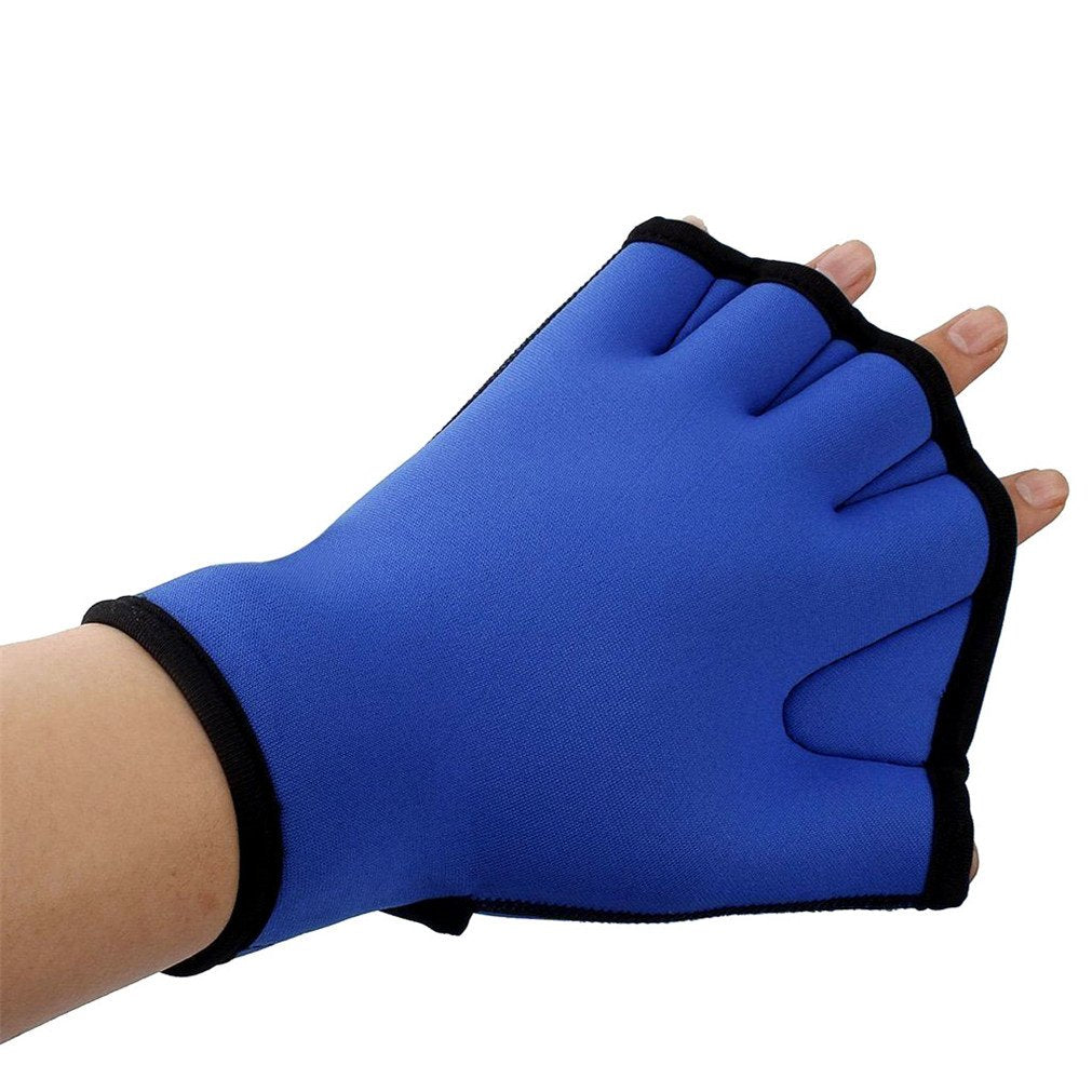 Qzc Pair of Aquatic Fitness Swim Training Gloves Water Resistance Training Aqua Fit Webbed Gloves (Blue, Small)