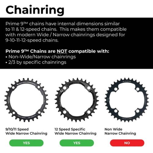 Box One Prime 9 Mountain Bike Chain 126L Finish DLC Black Over Nickel E-Bike/Non E-Bike Single Speed Bicycle Chain Mountain Racing Cycling | MTB 11/12 Speed Wide Narrow/BMX 3/32”