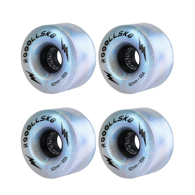 ROOOLLSK8 Roller Skate Wheels Light up Skate Wheels Indoor and Outdoor Glow Quad Skate Wheels 85A 62MM (pearl sliver)