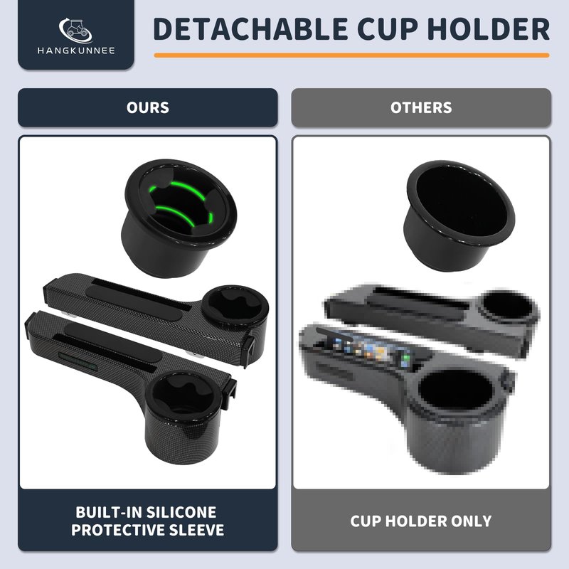Golf Cart Armrest with Cup Holder Fit for EZGO/Club Car/Yamaha & Most Golf Cart, Universal Rear Seat Arm Rest Set with Phone Holder, No Drilling Required, Fits 1" & 1.25" Square Bar, New ABS Design