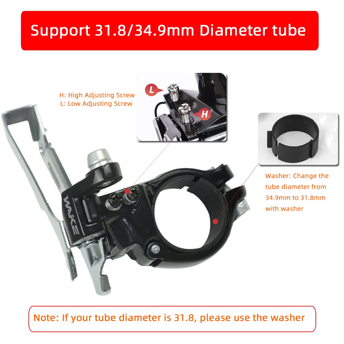 Front Bike Derailleurs 3 Speed Clamp On Top Bottom Pull Front Derailleurs Compatible with top or Bottom Routing for Mountain Bike Road Bicycle MTB BMX with Adjust Clamp Size 31.8mm 34.9mm
