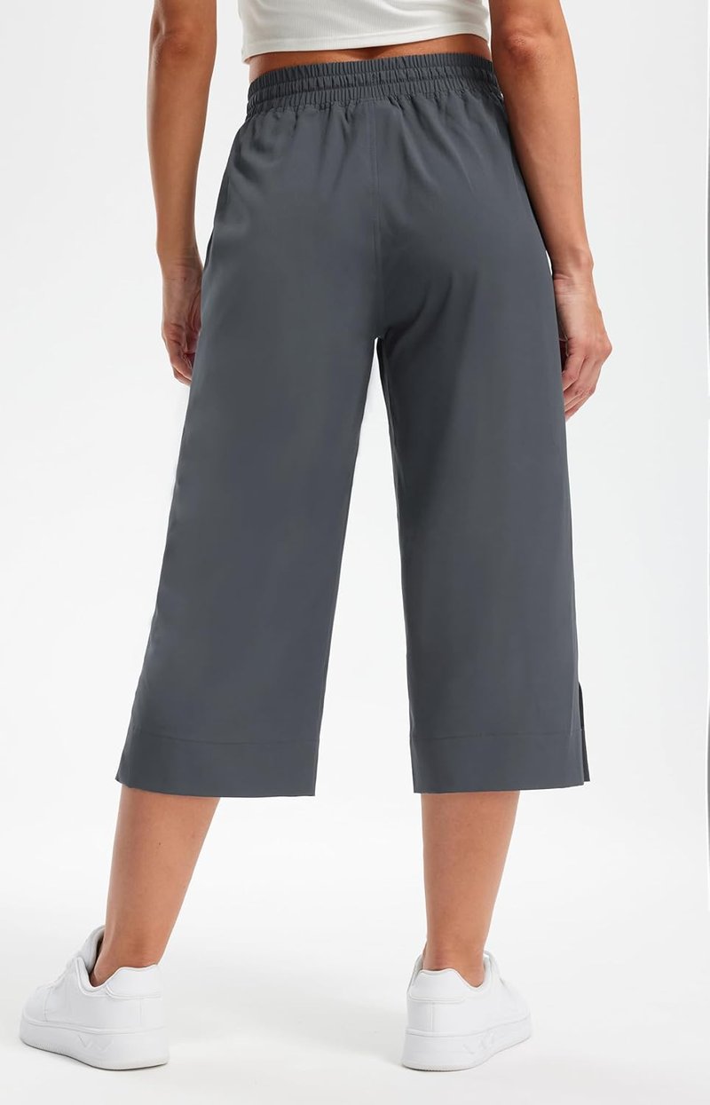 Lightweight Wide Leg Capri Pants for Women - High Waisted, Quick Dry, Casual Travel Style | Loose Fit with Pockets