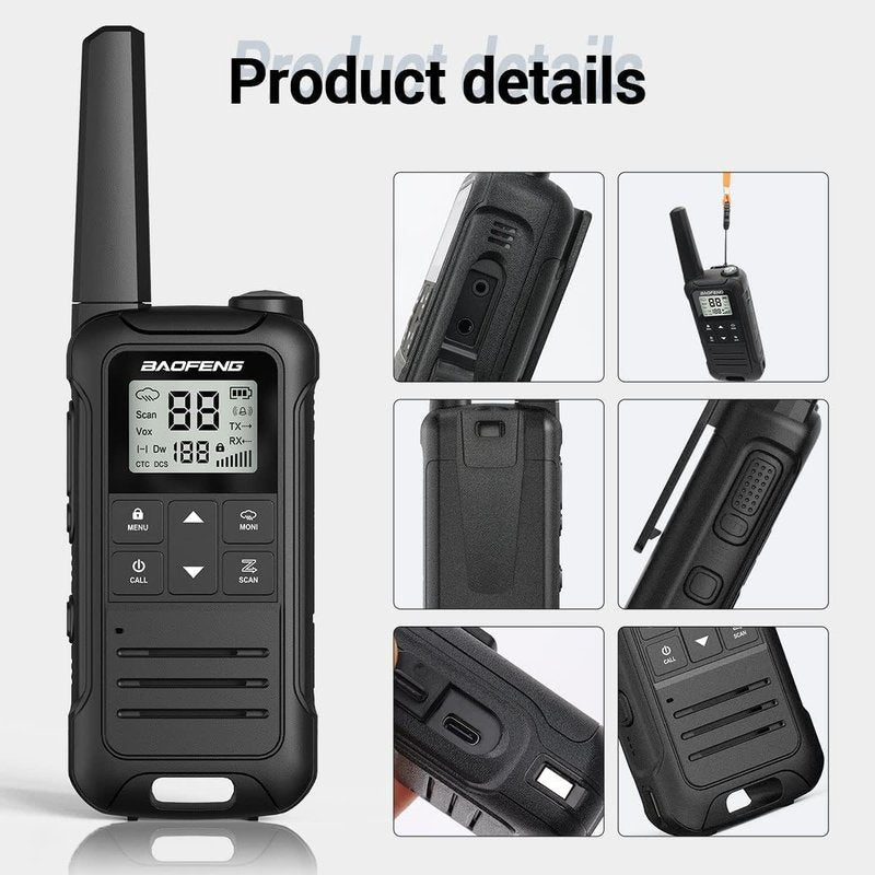 Long Range Walkie Talkies - Rechargeable FRS Two Way Radio | 4-Pack with 1400mAh Battery, USB-C, NOAA & Flashlight for Camping