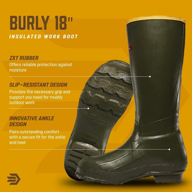 LaCrosse Rubber Hunting Boots - Insulated Waterproof Work Boots for Men - Slip-Resistant Design | Adjustable Top Strap