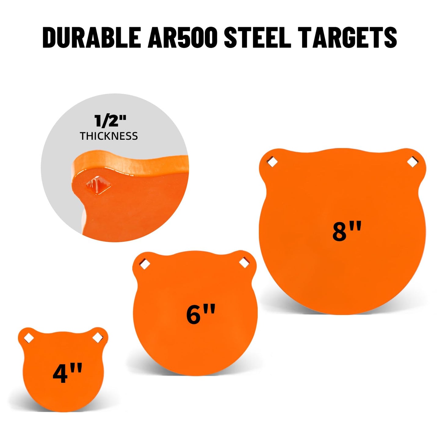 Highwild AR500 Steel Targets 1/2" Thick Metal Shooting Gong Target Set - 4", 6", 8" Gongs