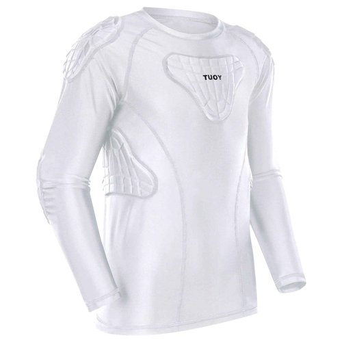 TUOY Youth Padded Chest Football Rib Protector Shirt for Baseball Martial Art Padded Compression Shirt Long Sleeve