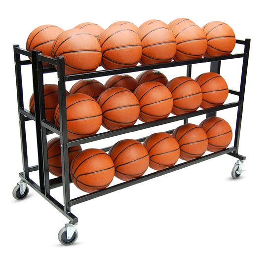 Trigon Sports Ball Storage Cart, Basketball Storage Bin for Indoor Outdoor, Rolling Exercise Ball Cart Holder for Gym, School, Club 3 Tier