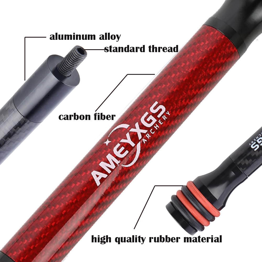 AMEYXGS 6/8/10/12 Inch Archery Bow Stabilizer Carbon Fiber Balance Bar Rod Side Rod Stabilizer Dampen Weight for Compound Bow Recurve Bow Accessory (red, 10 Inch)