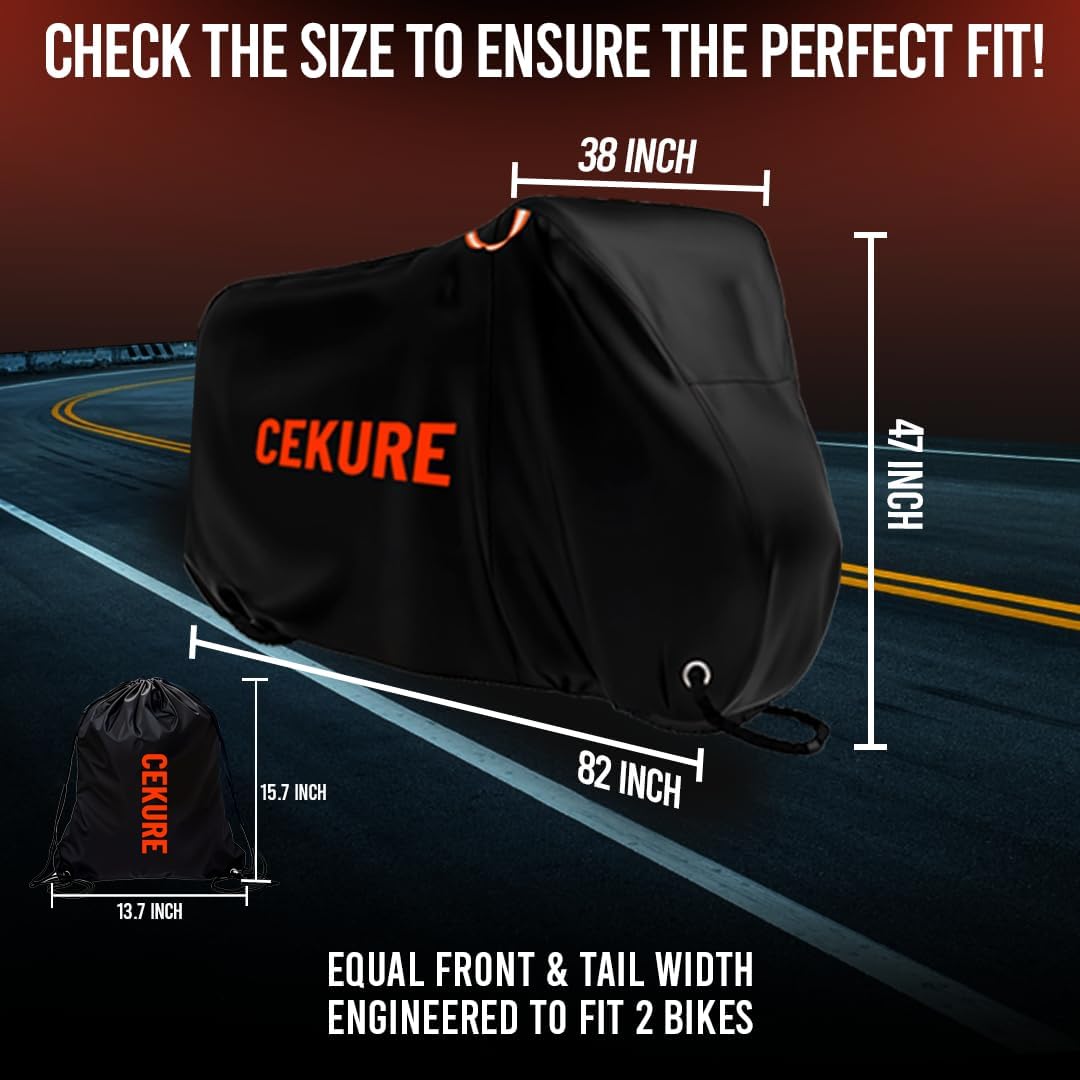 Cekure Bike Cover for 2-3 Bikes - 600D Bike Covers Outdoor Storage Waterproof & Heavy Duty, Bicycle Cover for 2 eBike, Mountain Bike, Road Bike, Hybrid Bike, Beach Cruiser Bike, Scooter and More