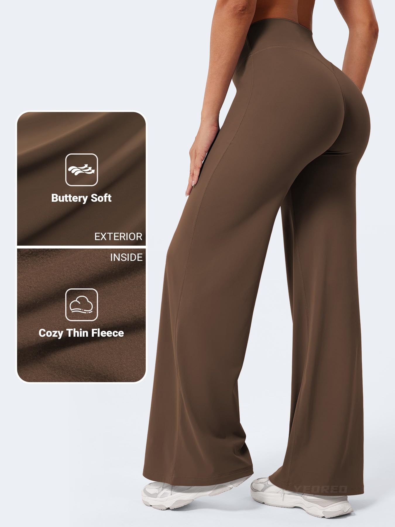 YEOREO Workout Leggings Womens No Front Seam Straight Leggings 31.5" Thin Fleece High Waist Buttery Eddiy Gym Yoga Pants Brown S