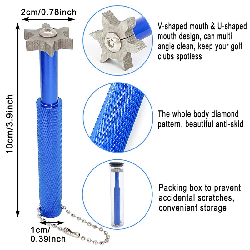 QINIZX 3 Pack Golf Club Brush and Club Groove Sharpener Cleaner Tool Set with Retractable Zip-line Carabiner, U & V-Grooves, Re-Grooving and Cleaning Tool Kit Portable for Golf Club Bag Accessories